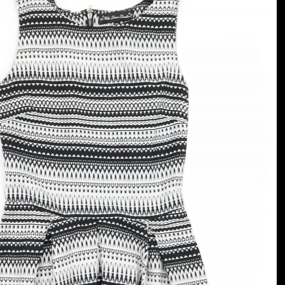 MELA LOVE LONDON Womens White Geometric  Fit & Flare  Size 10