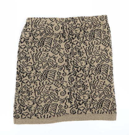 Preworn Womens Beige Geometric  Mini Skirt Size S  - Stretch waistband