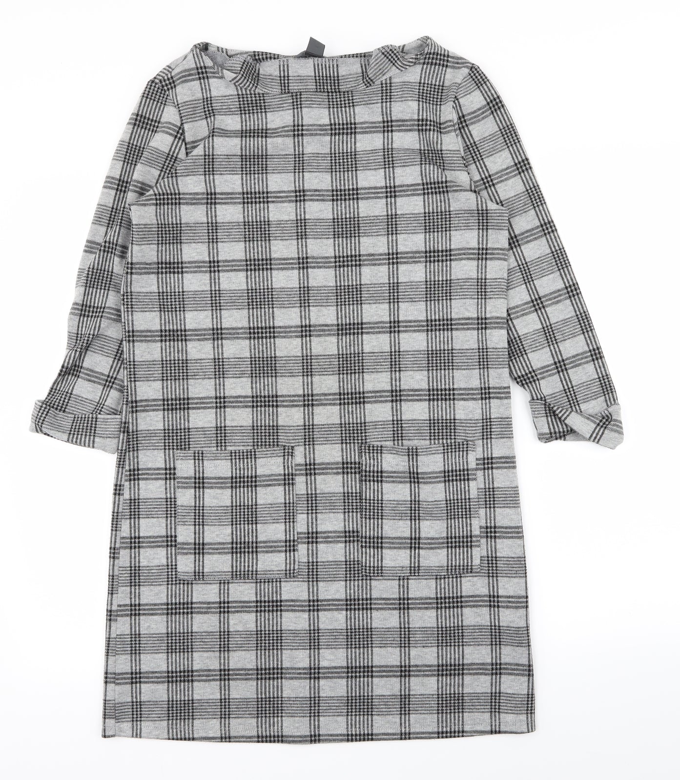 Primark Womens Grey Check  T-Shirt Dress  Size 8