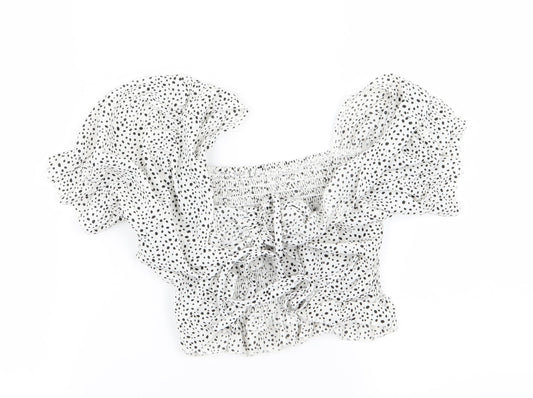 SheIn Womens White Polka Dot  Basic T-Shirt Size S  - crop