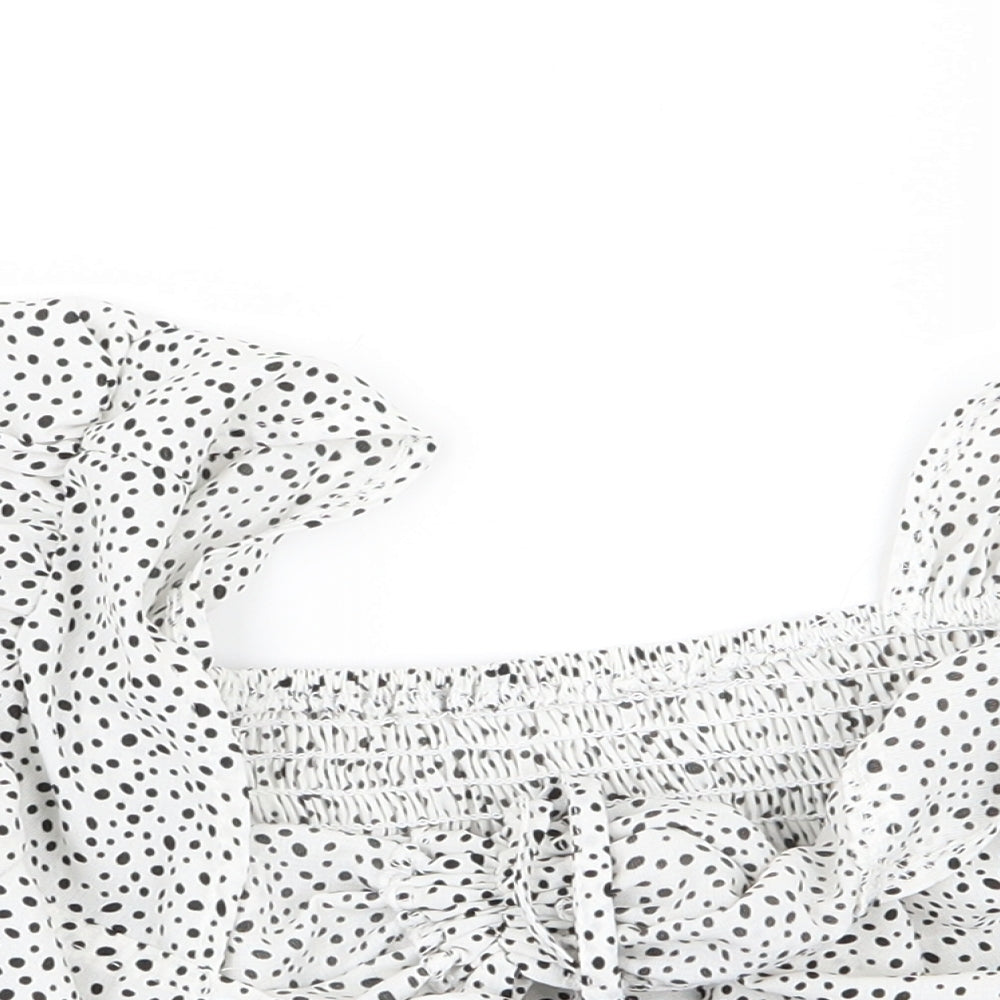 SheIn Womens White Polka Dot  Basic T-Shirt Size S  - crop