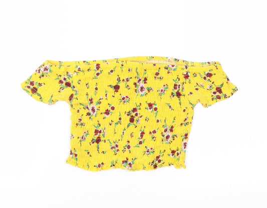 Primark Womens Yellow Floral  Basic T-Shirt Size 8