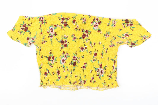 Primark Womens Yellow Floral  Basic T-Shirt Size 8