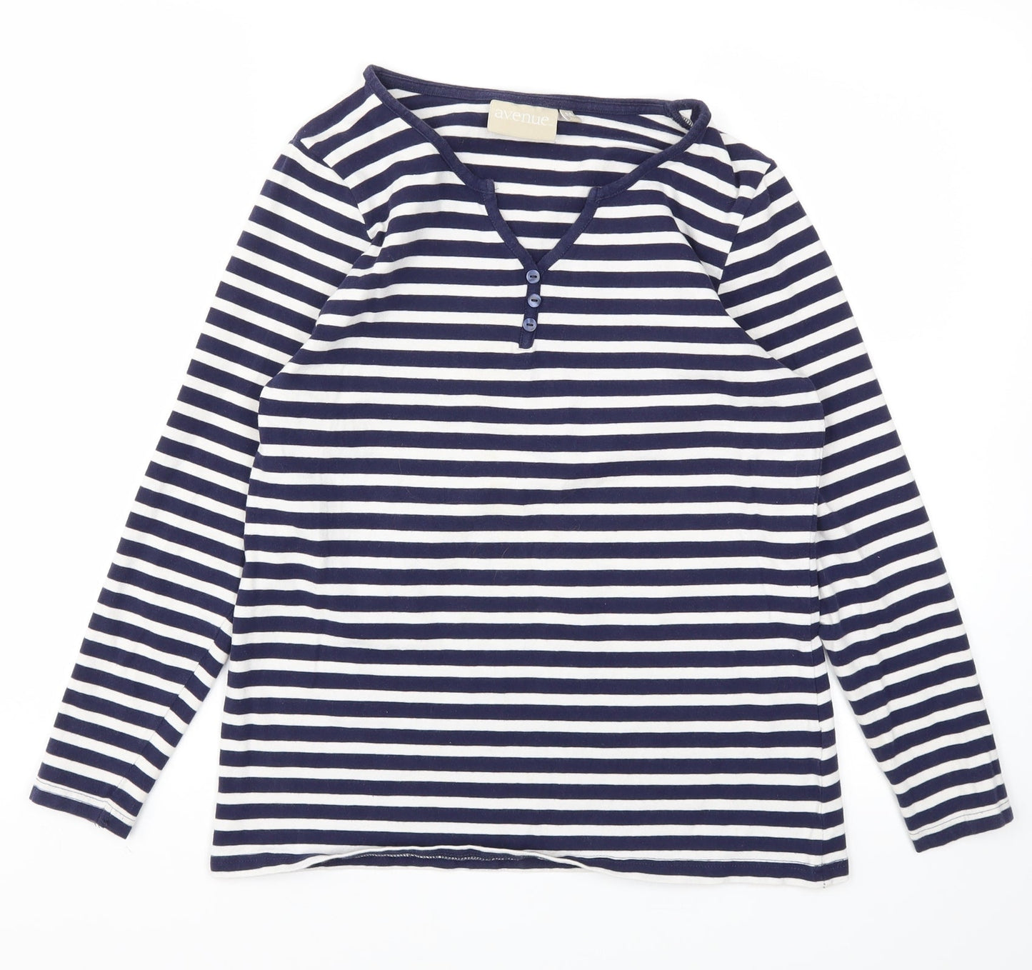 AVENUE  Womens Blue Striped  Basic T-Shirt Size M