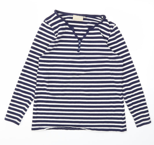 AVENUE  Womens Blue Striped  Basic T-Shirt Size M