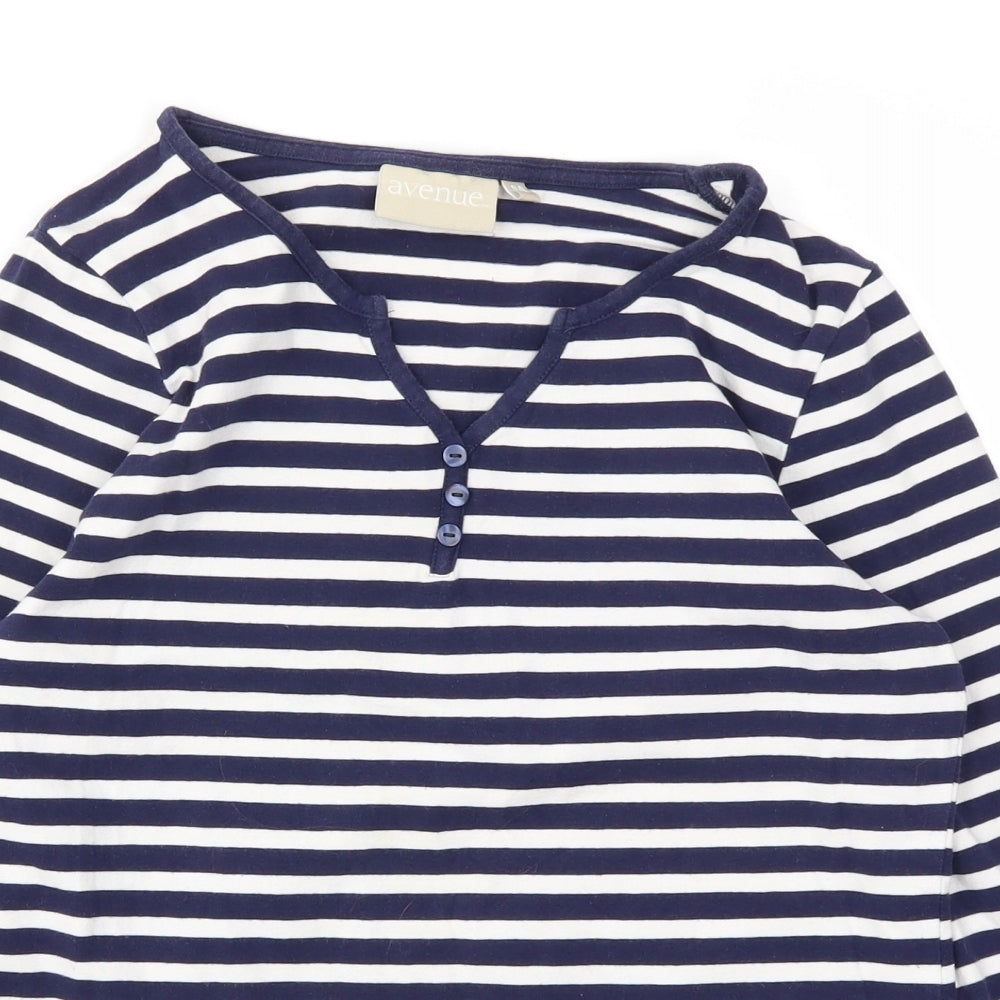 AVENUE  Womens Blue Striped  Basic T-Shirt Size M