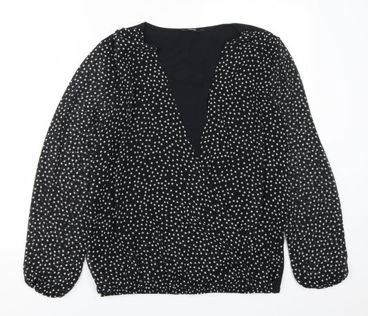 George Womens Black Geometric  Basic Blouse Size 12