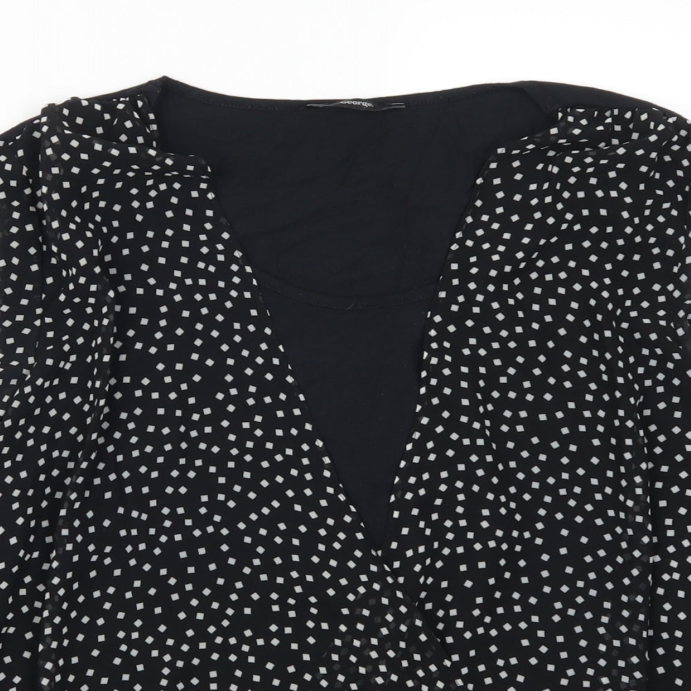 George Womens Black Geometric  Basic Blouse Size 12