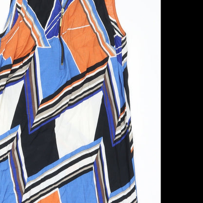 Dorothy Perkins Womens Multicoloured Geometric  Tank Dress  Size 12  - Blue and Orange