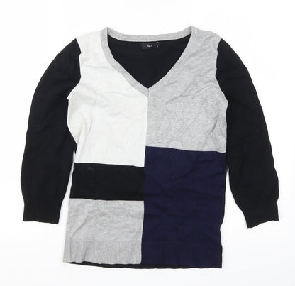 M&Co Womens Black Geometric  Pullover Jumper Size 8  - Grey and Blue