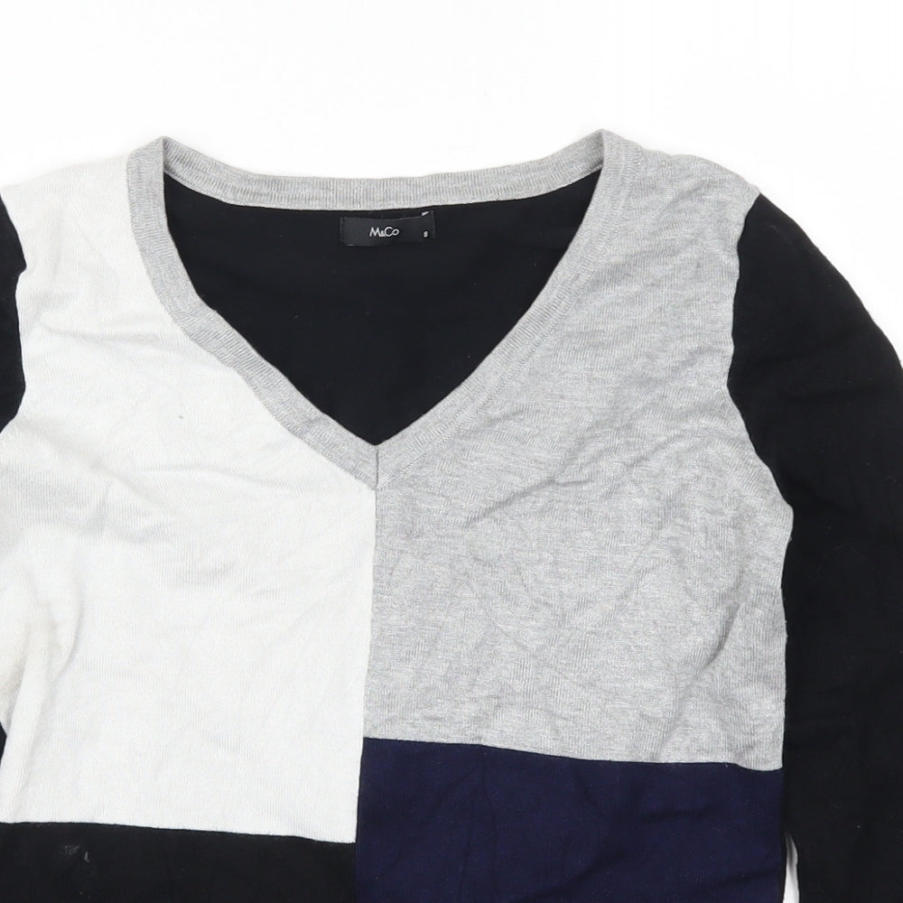 M&Co Womens Black Geometric  Pullover Jumper Size 8  - Grey and Blue