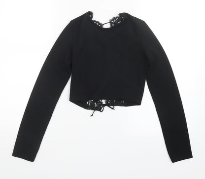 Womens UK Size 6 PRETTYLITTLETHING Black Cropped T-Shirt