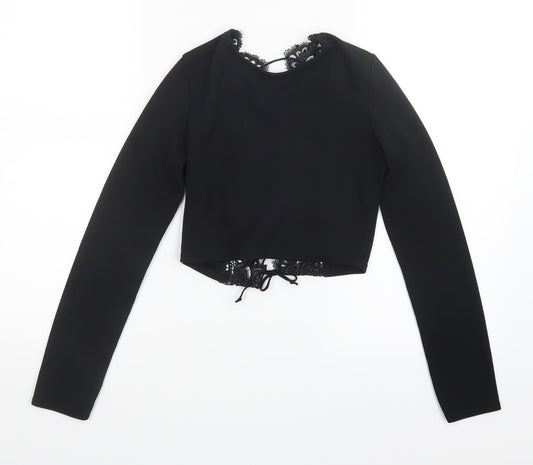Womens UK Size 6 PRETTYLITTLETHING Black Cropped T-Shirt