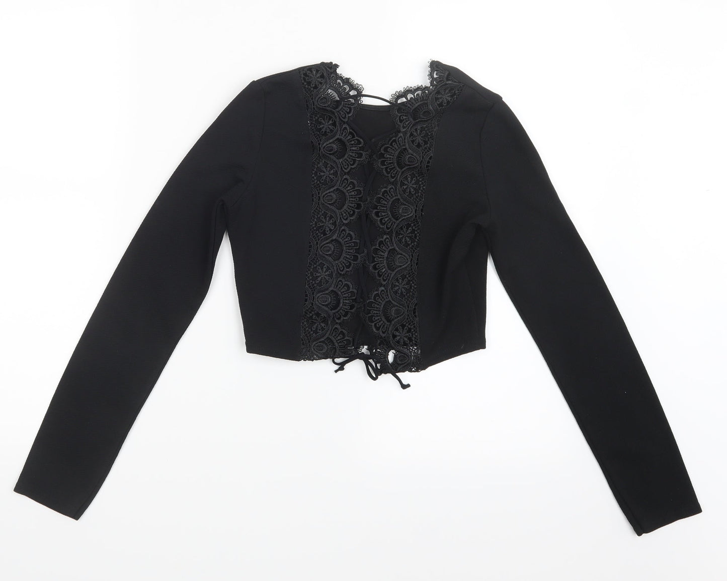 Womens UK Size 6 PRETTYLITTLETHING Black Cropped T-Shirt