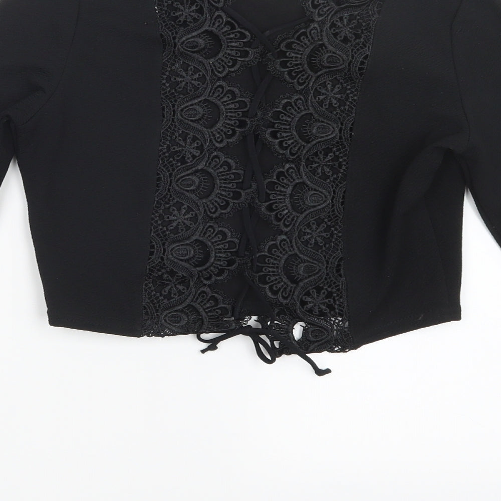 Womens UK Size 6 PRETTYLITTLETHING Black Cropped T-Shirt