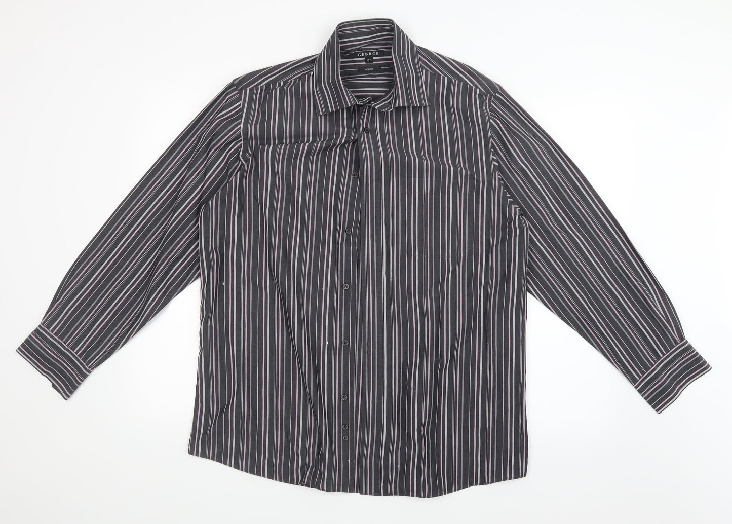 George Mens Grey Striped   Button-Up Size 15.5