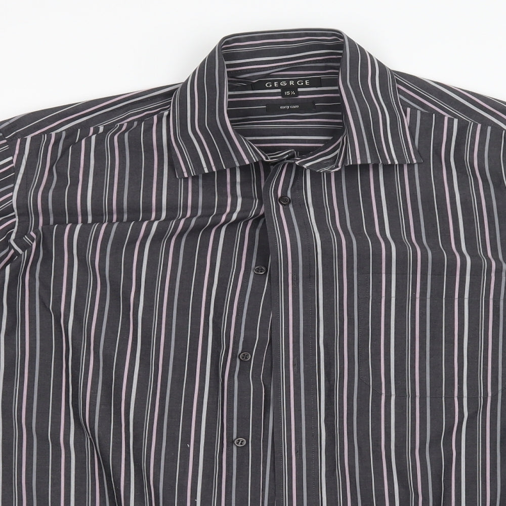 George Mens Grey Striped   Button-Up Size 15.5
