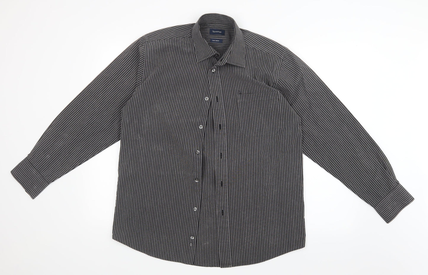 Taylor & Wright Mens Black Striped   Button-Up Size 15