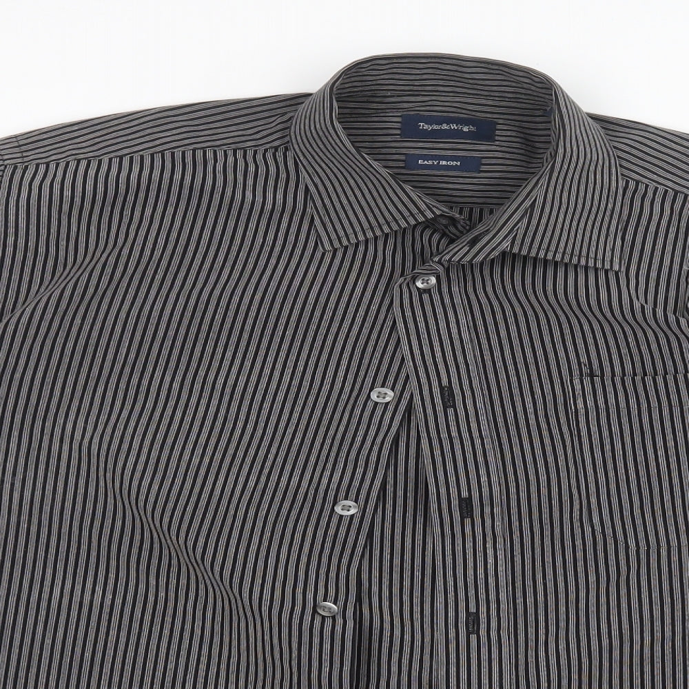 Taylor & Wright Mens Black Striped   Button-Up Size 15