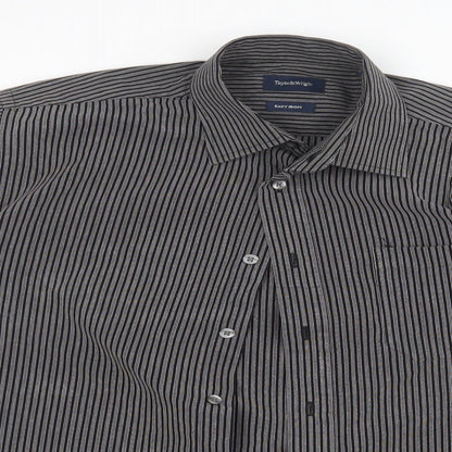 Taylor & Wright Mens Black Striped   Button-Up Size 15