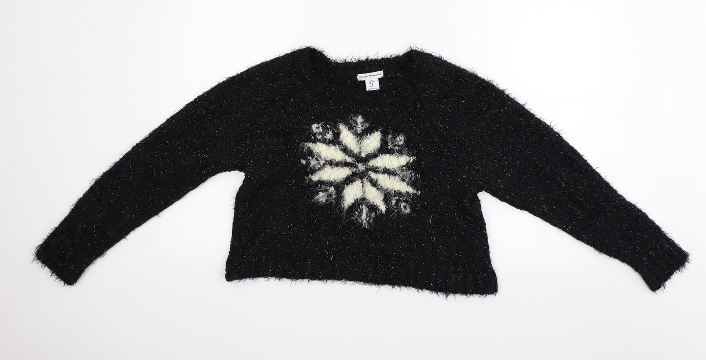 wearing your heart on your sleeve Womens Black Geometric  Pullover Jumper Size M