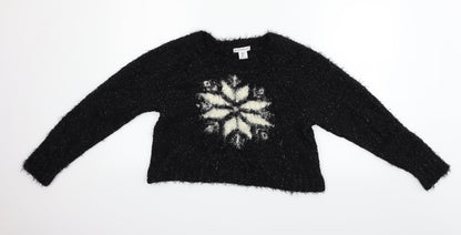 wearing your heart on your sleeve Womens Black Geometric  Pullover Jumper Size M