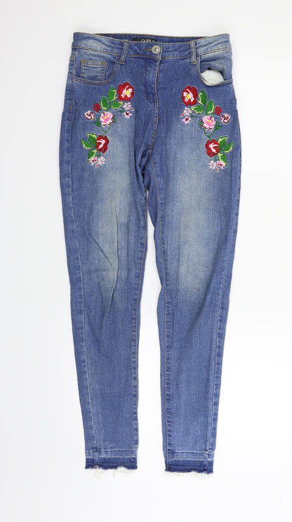 Quiz Womens Blue   Straight Jeans Size 8 L26 in - flowers