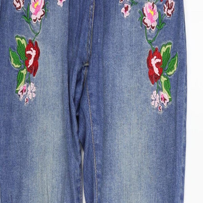 Quiz Womens Blue   Straight Jeans Size 8 L26 in - flowers