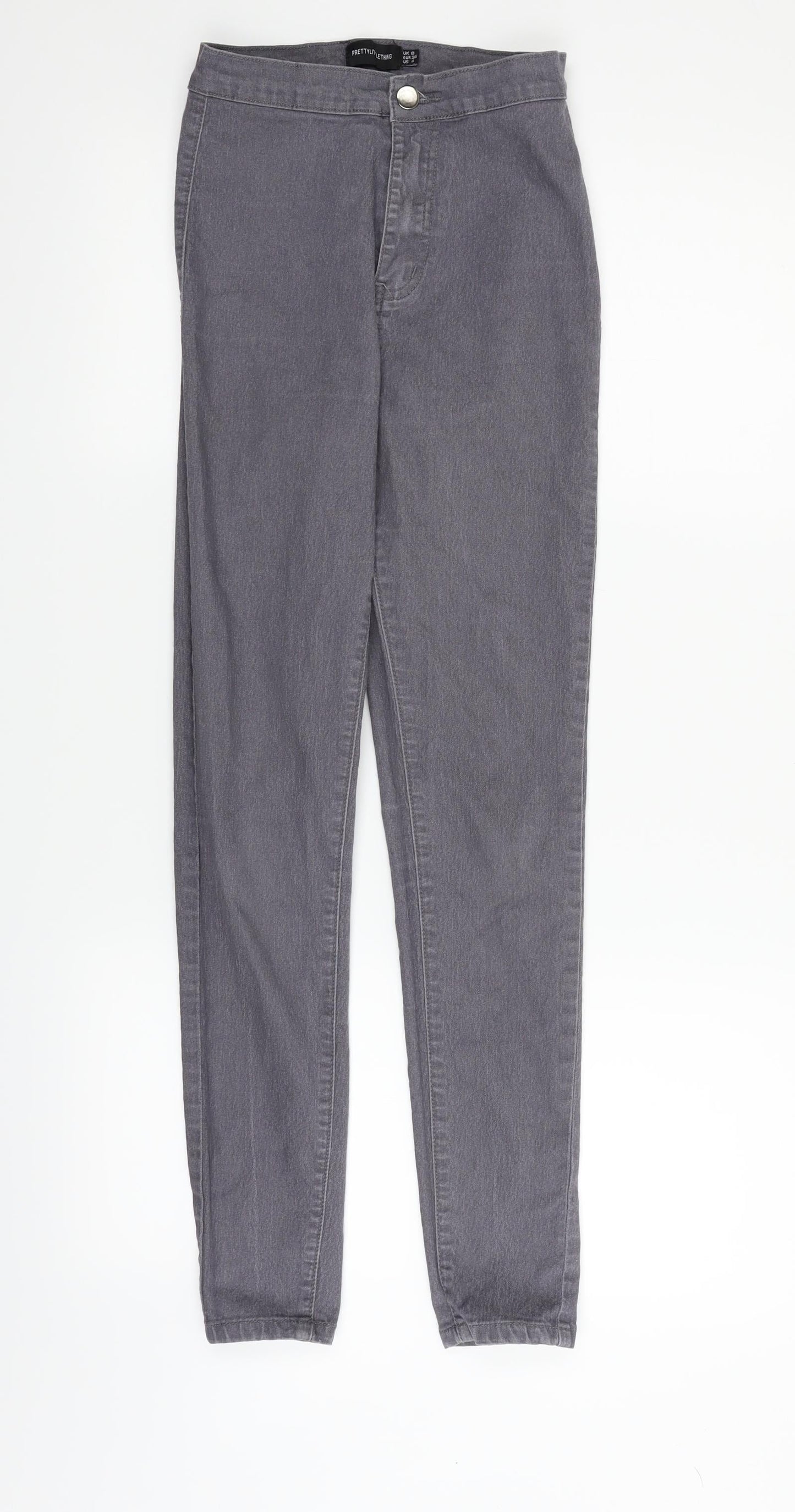 PRETTYLITTLETHING Womens Grey   Skinny Jeans Size 8 L27 in