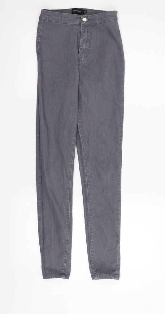 PRETTYLITTLETHING Womens Grey   Skinny Jeans Size 8 L27 in