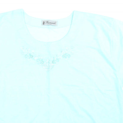 Romantic Womens Blue Floral  Basic T-Shirt Size 2XL