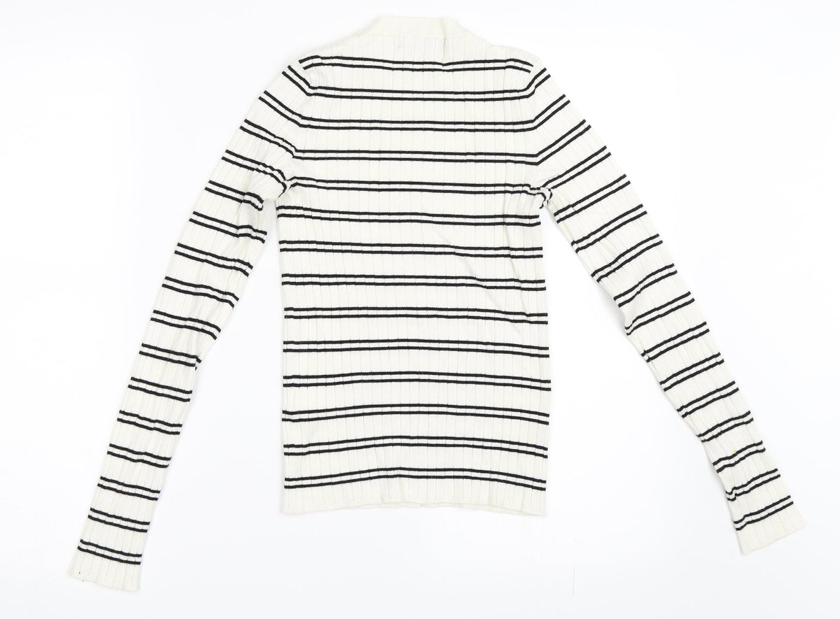 Bershka Womens Ivory Striped  Pullover Jumper Size S