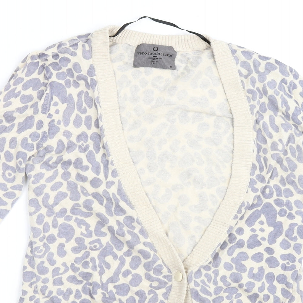 Vera Moda Womens Beige Animal Print  Cardigan Jumper Size M