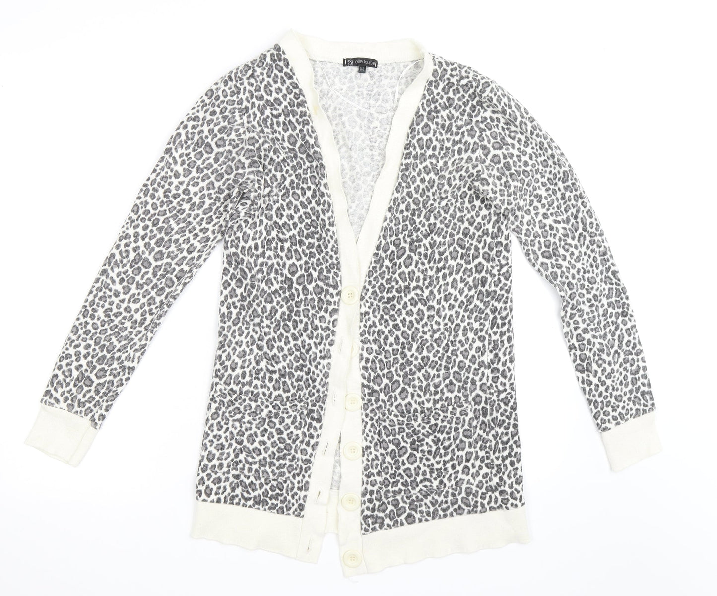 Ellie Louise Womens Grey Animal Print  Cardigan Jumper Size M