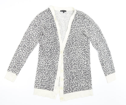 Ellie Louise Womens Grey Animal Print  Cardigan Jumper Size M