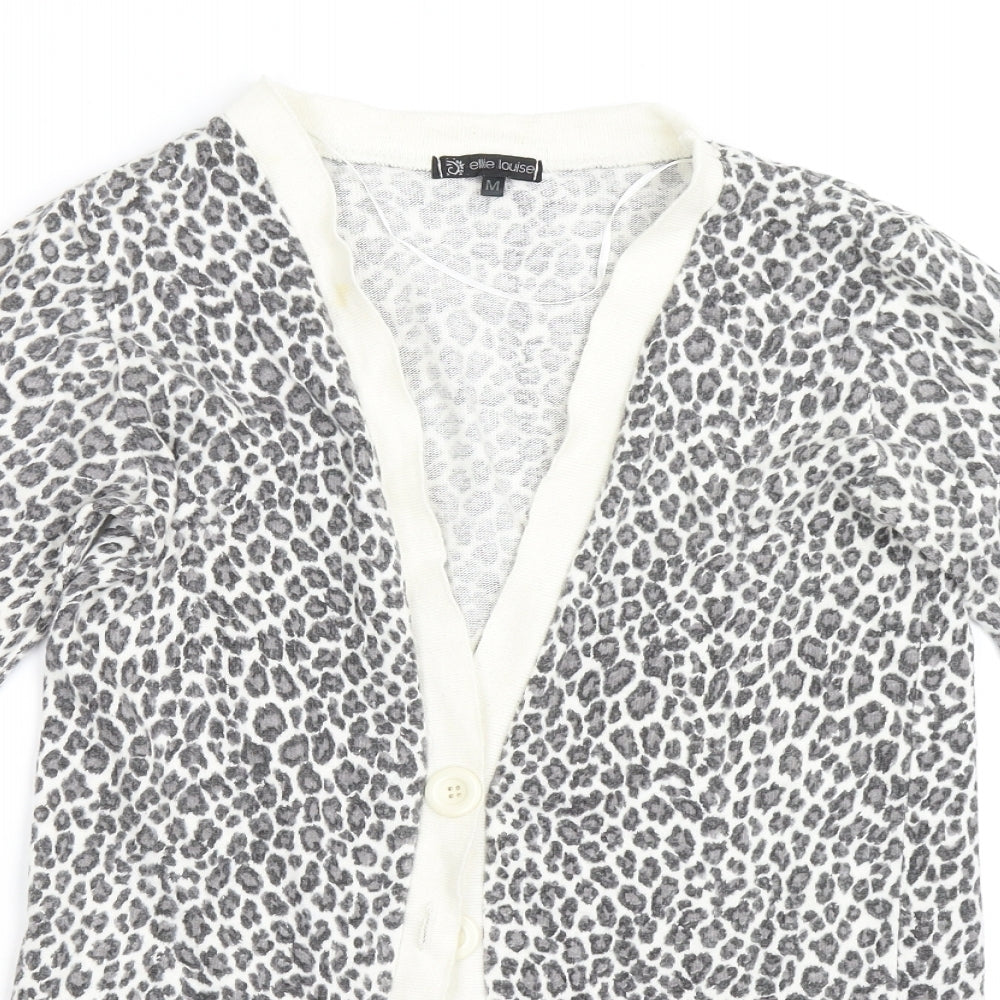 Ellie Louise Womens Grey Animal Print  Cardigan Jumper Size M
