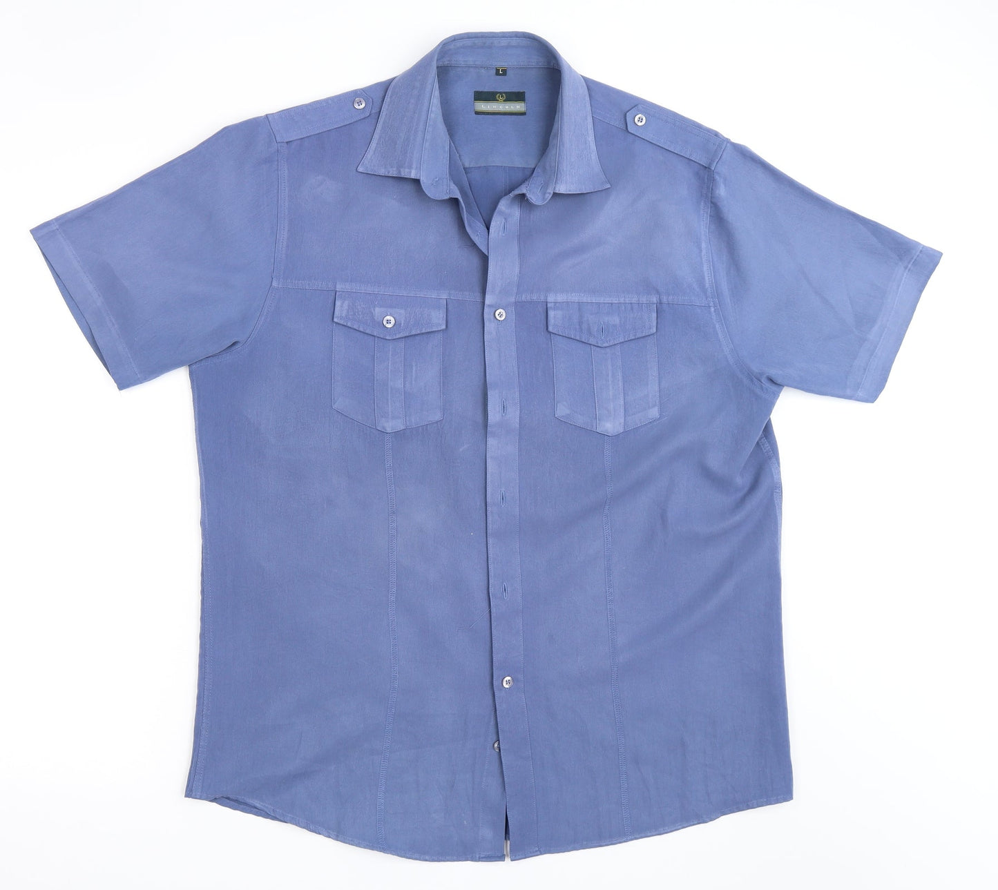 Mens UK Size L Lincoln Blue  Button-Up Short Sleeve Casual Shirt
