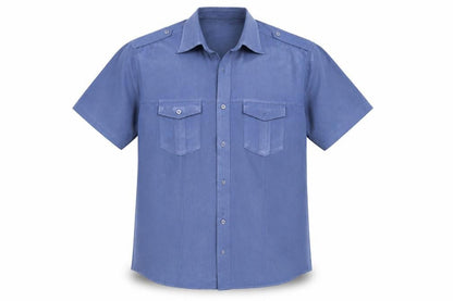 Mens UK Size L Lincoln Blue  Button-Up Short Sleeve Casual Shirt