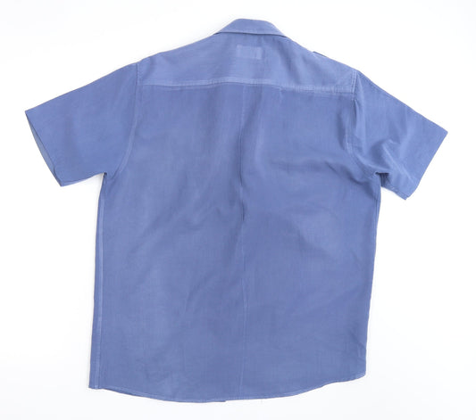 Mens UK Size L Lincoln Blue  Button-Up Short Sleeve Casual Shirt