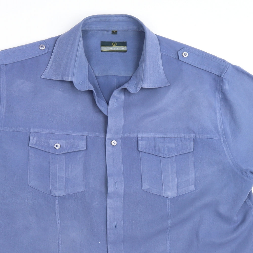 Mens UK Size L Lincoln Blue  Button-Up Short Sleeve Casual Shirt