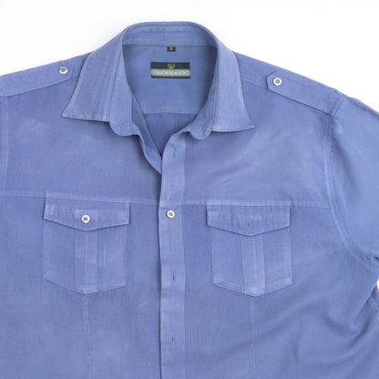 Mens UK Size L Lincoln Blue  Button-Up Short Sleeve Casual Shirt