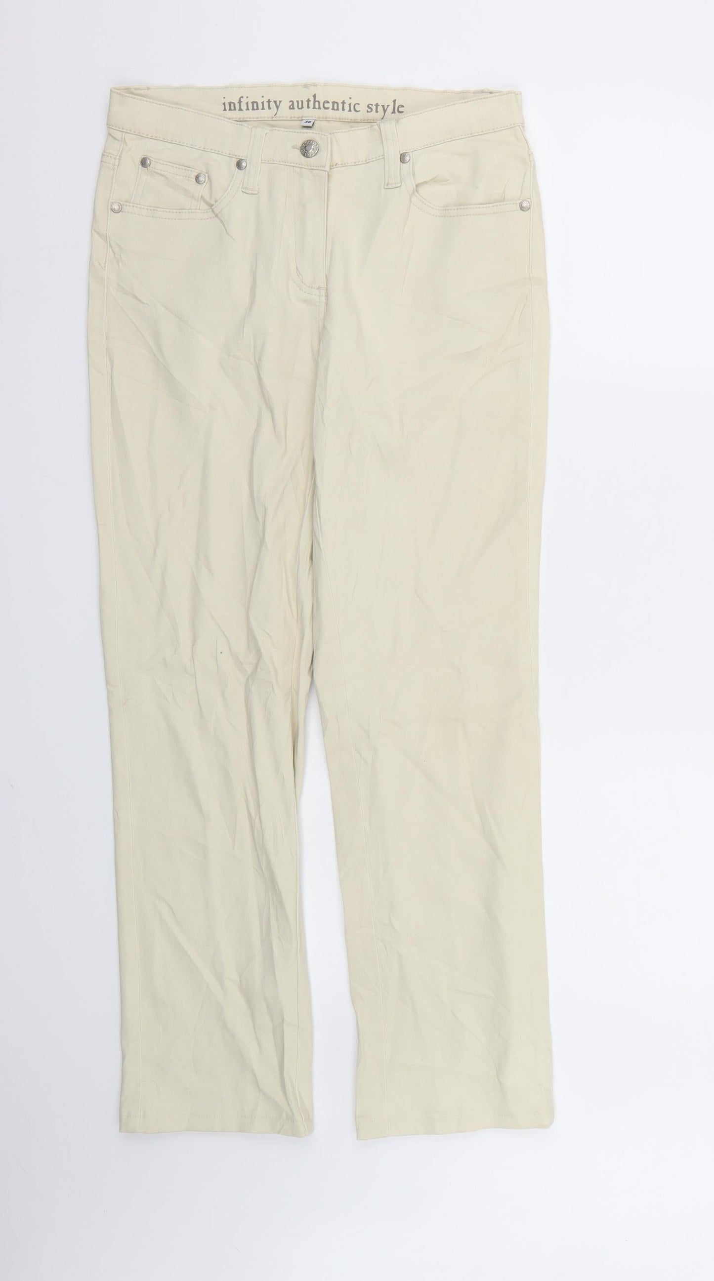 Womens UK Size 8 Preworn Regular Fit Straight Beige Jeans