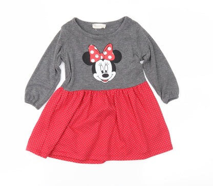 Poppins Girls Red Polka Dot Jersey Fit & Flare  Size 12 Months  - Minie Mouse