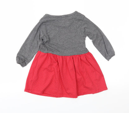 Poppins Girls Red Polka Dot Jersey Fit & Flare  Size 12 Months  - Minie Mouse