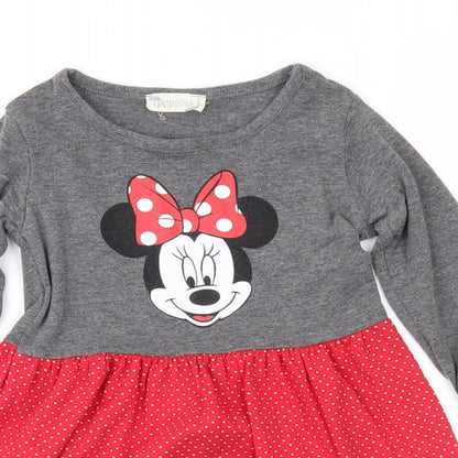 Poppins Girls Red Polka Dot Jersey Fit & Flare  Size 12 Months  - Minie Mouse