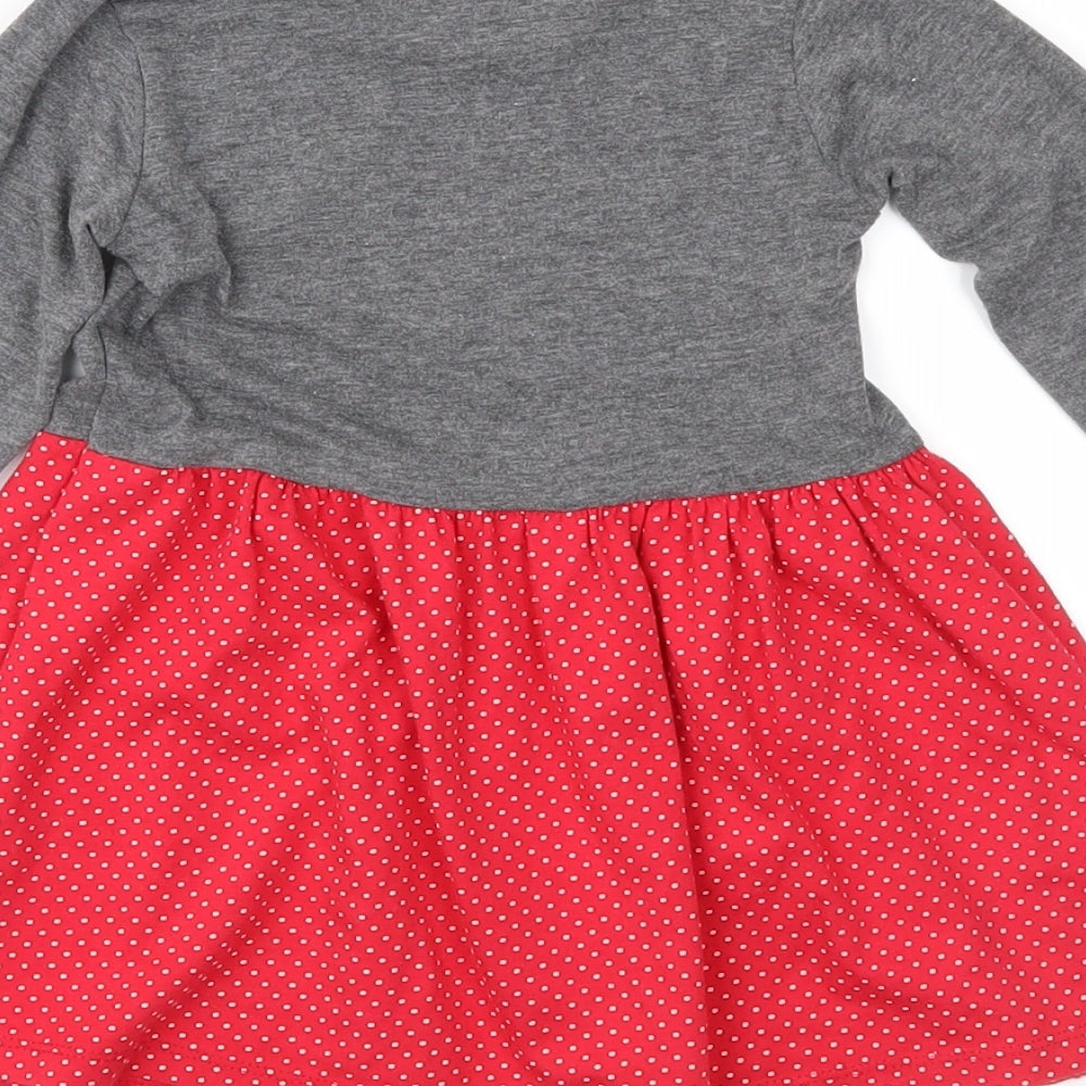 Poppins Girls Red Polka Dot Jersey Fit & Flare  Size 12 Months  - Minie Mouse