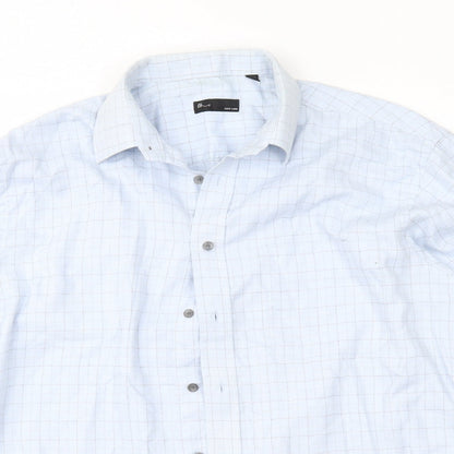Mens UK Size 15.5 BHS Blue  Button-Up Long Sleeve Casual Shirt