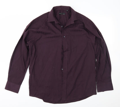 Mens UK Size 15.5 BHS Purple  Button-Up Long Sleeve Casual Shirt