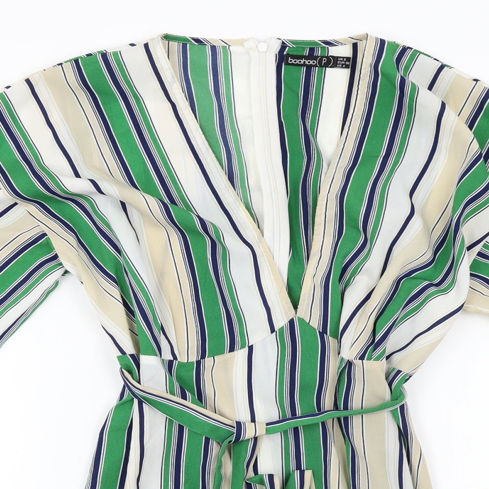 Boohoo  Womens Ivory Striped  Basic Blouse Size 8