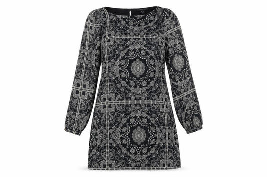 Front view of Atmosphere women’s black fair isle a-line, size UK 10